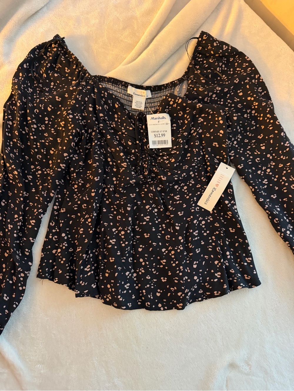 URBAN Romantics Black Blouse with Pink Spot Print